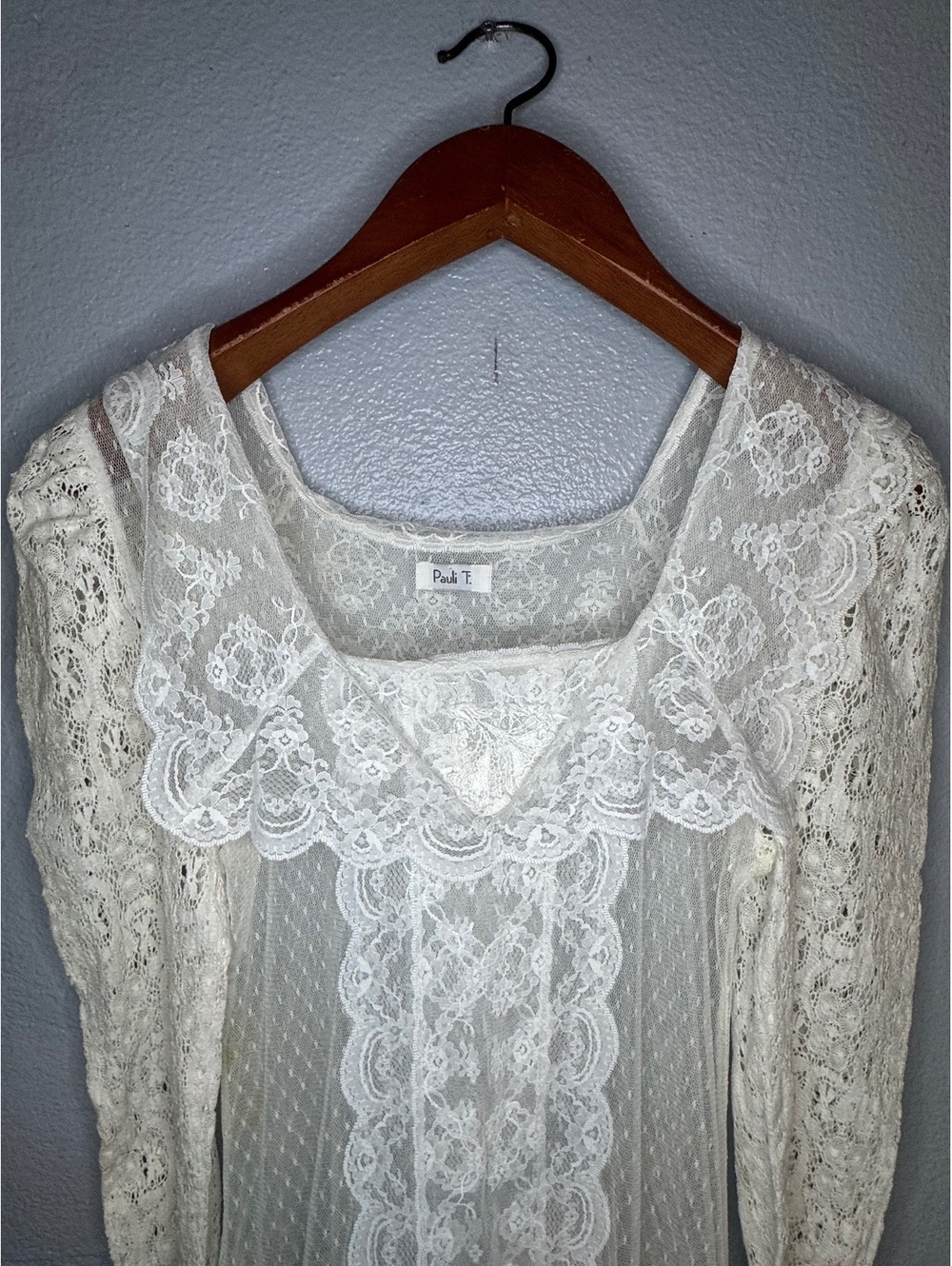 Ivory Lace Maxi Dress Romantic Boho Long Sleeve Prairie Style Pauli T XS - Picture 3 of 8
